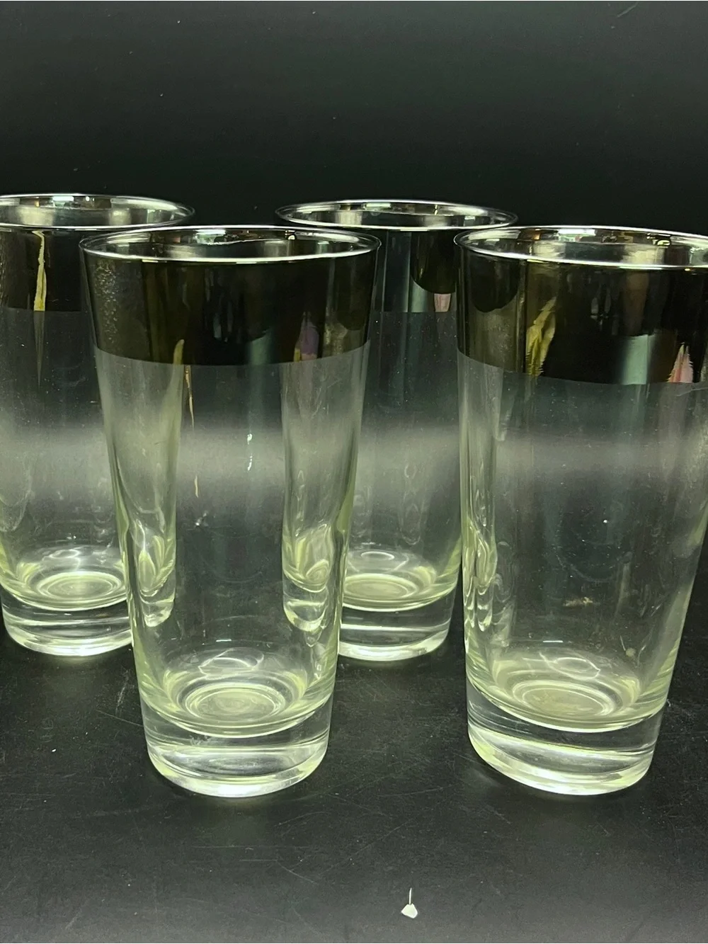 DOROTHY THORPE Silver Band Rim Highball Glasses Vintage Tumblers Set of 4